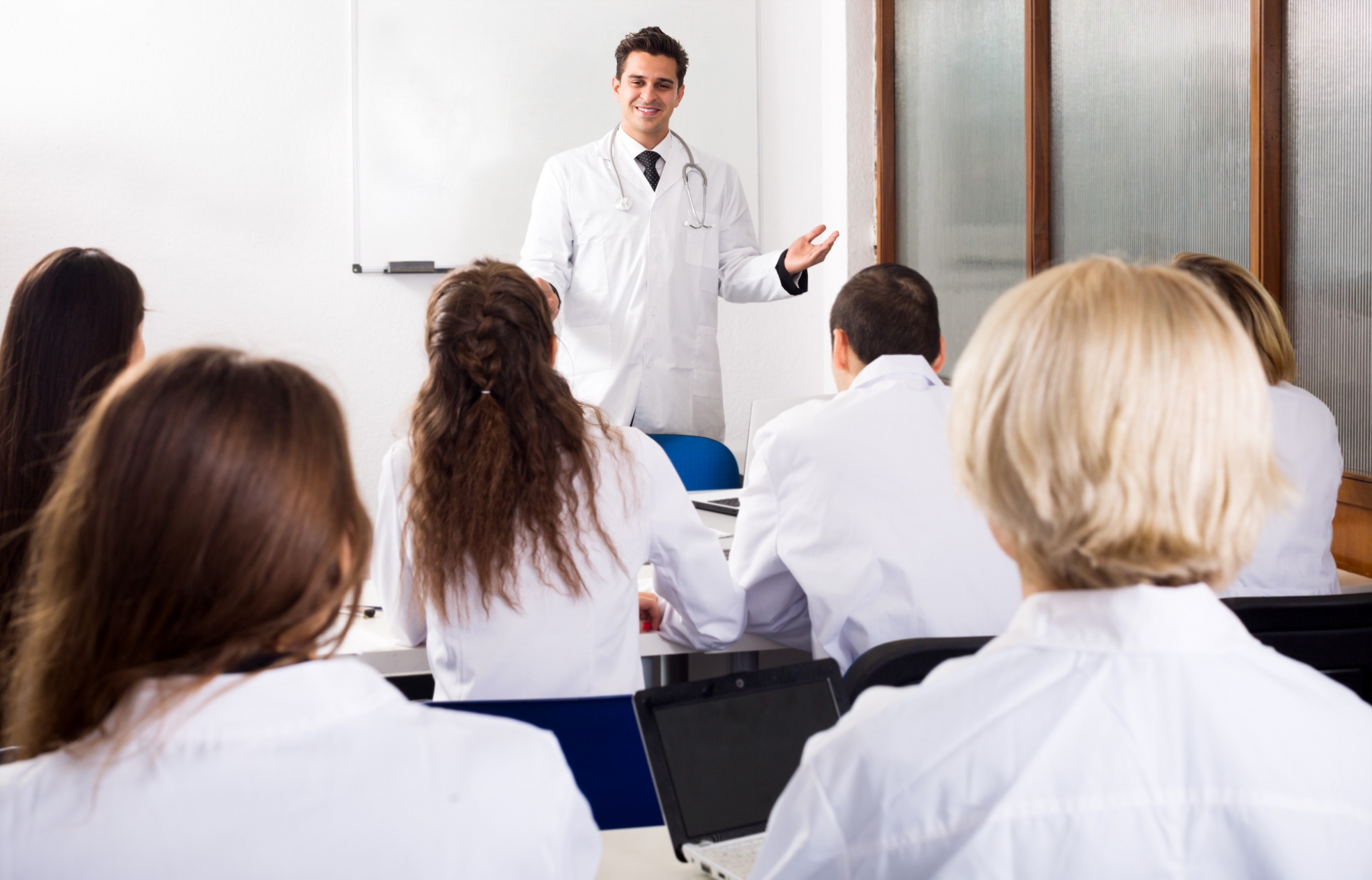Aspiring healthcare workers in a classroom
