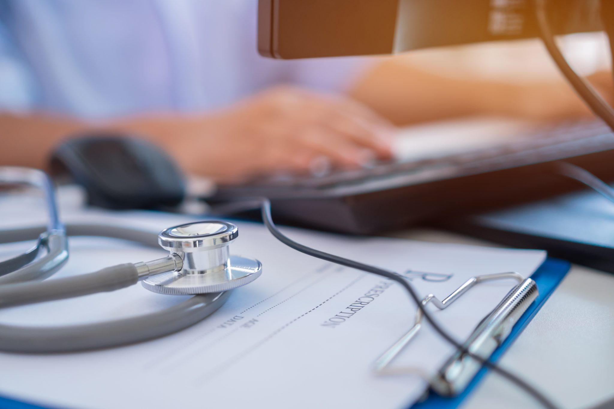Healthcare worker on a computer