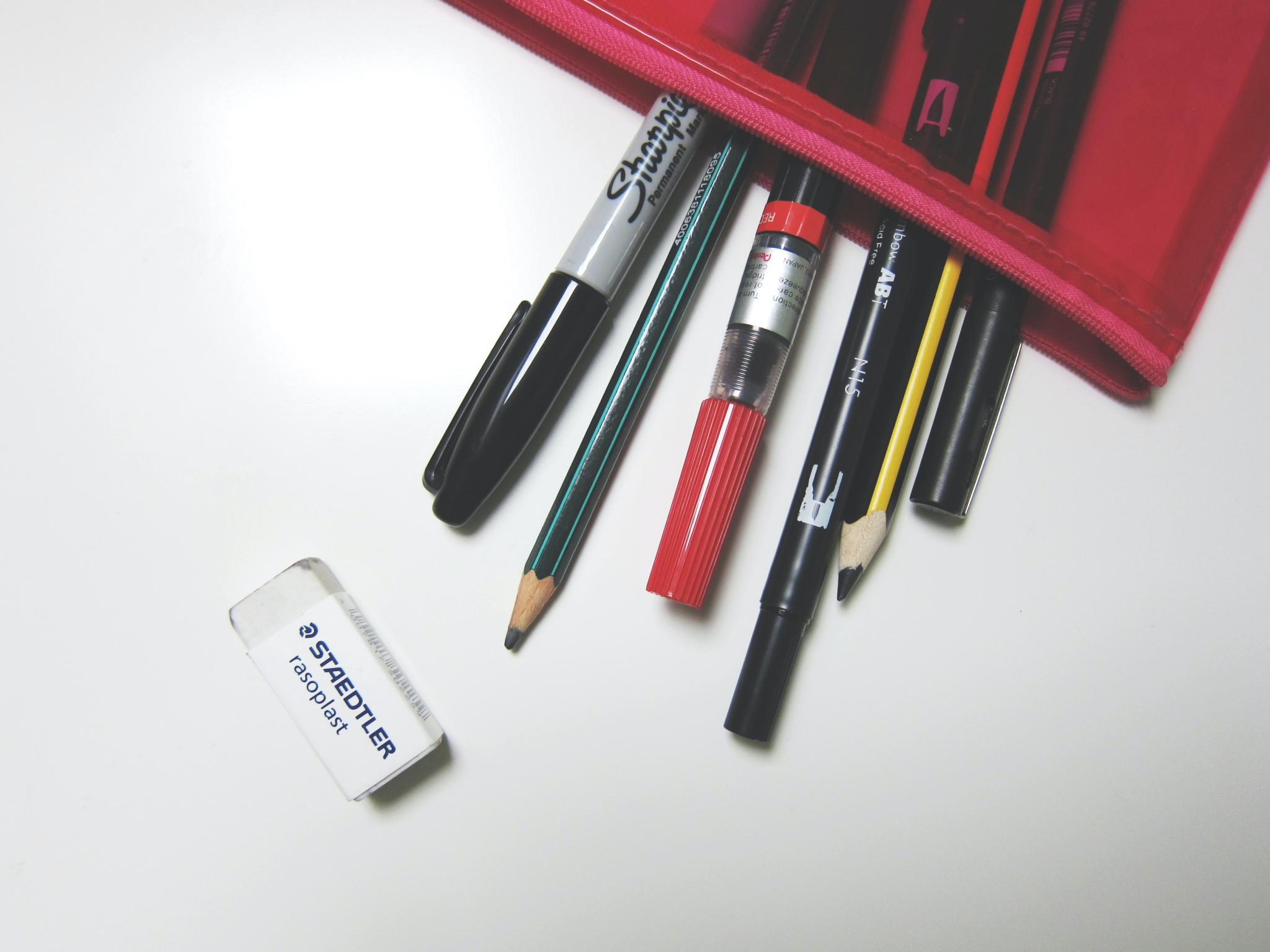 Pencil case with assorted items