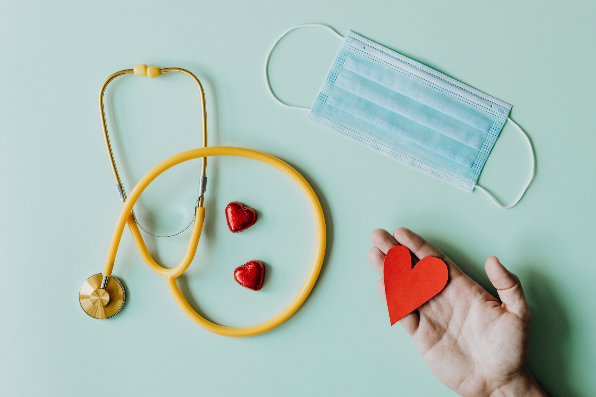 Mask and stethoscope with hearts