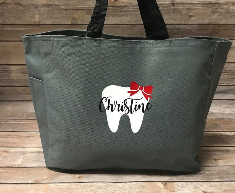 Personalized tote bag with tooth print
