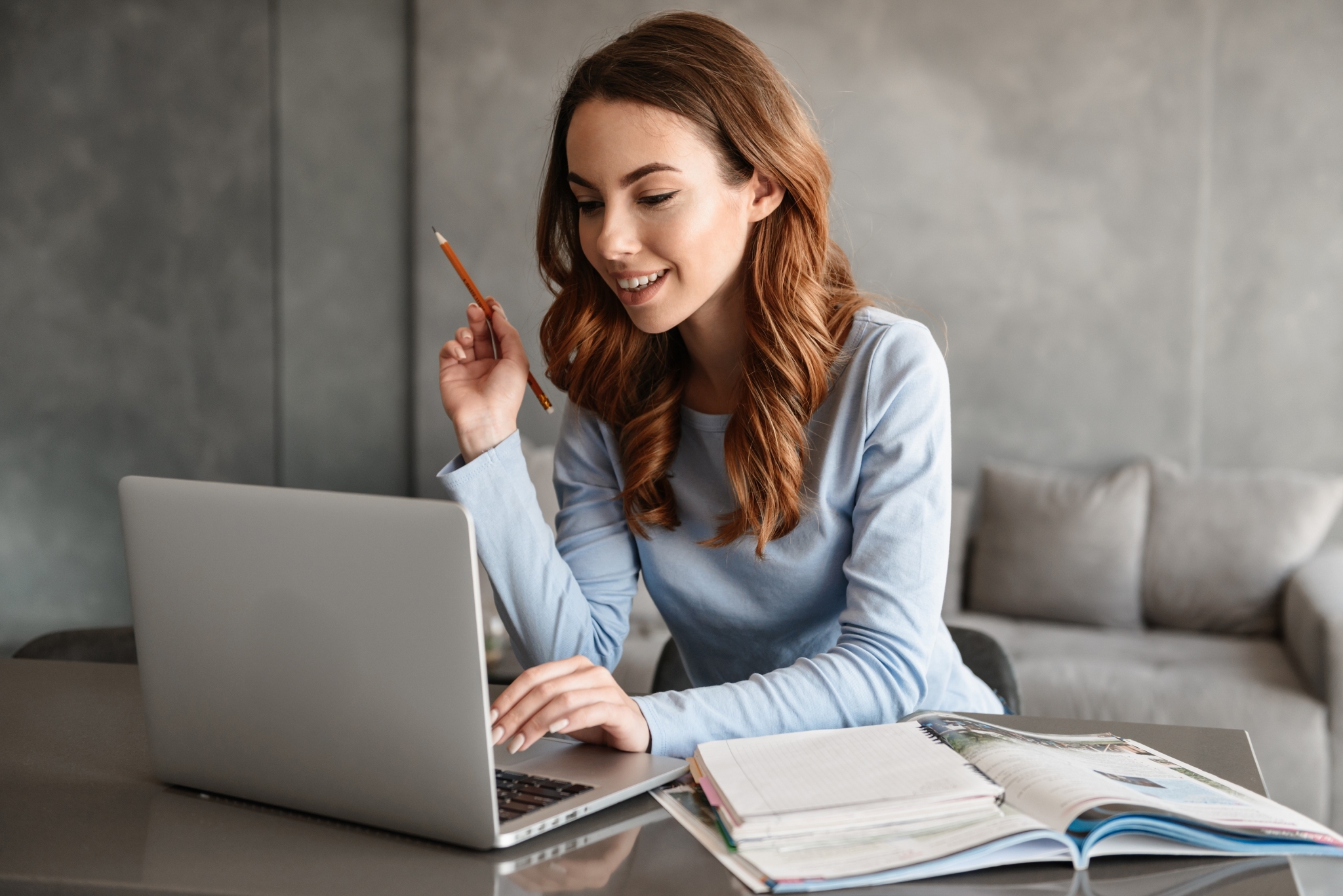 Female student using a laptop